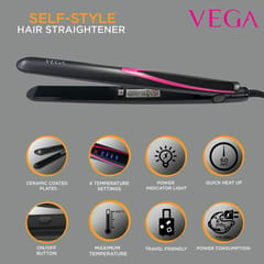 VEGA Self-Style Hair Straightener With Temperature Control and Ceramic Coated Plates (VHSH-27), Black